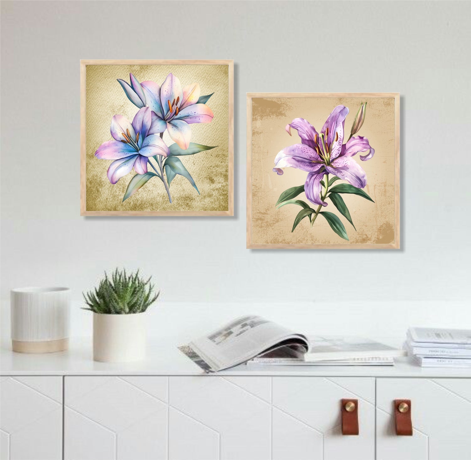FramingoKart Botanical Flower Wall Art Painting | Premium Framed Paintings | Poster With Frame Wall Decoration| Frames For Home Decor Office Living Room | Set of 2 ( (10X10inch), Framed)