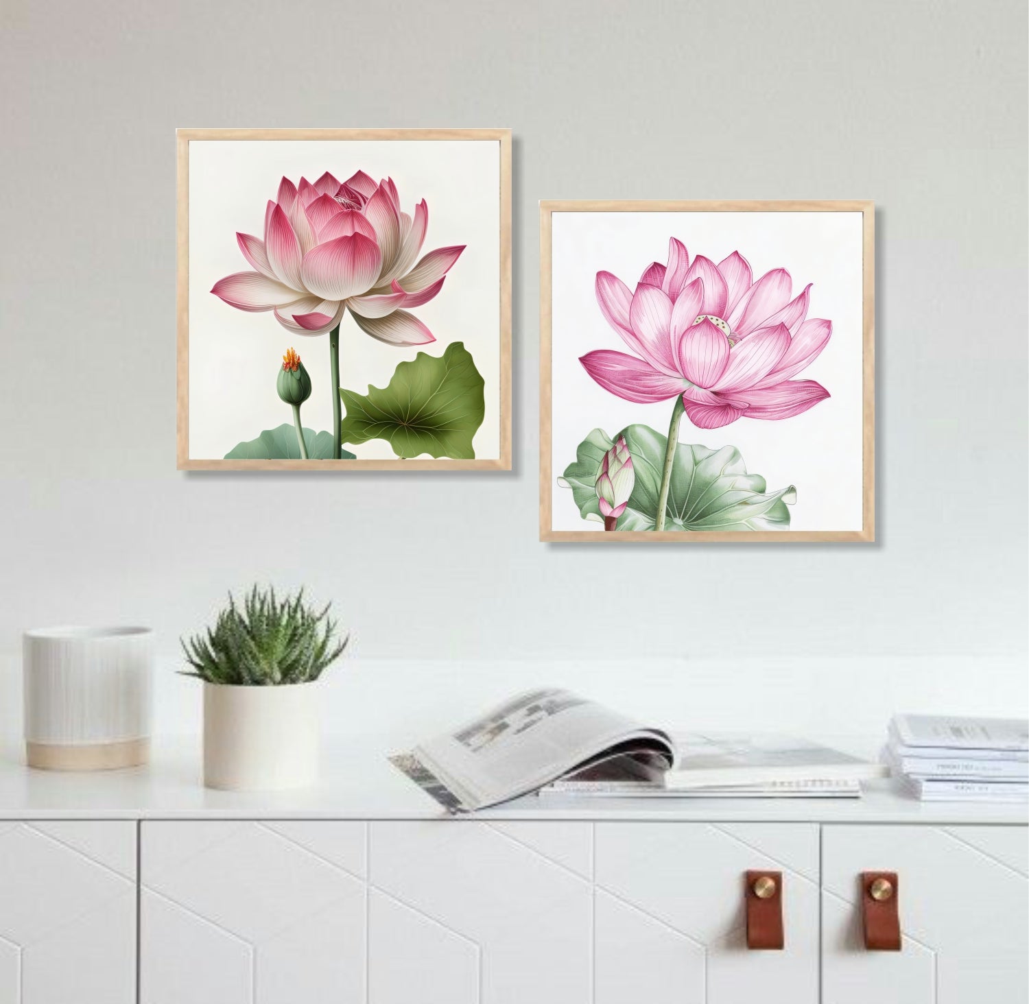 FramingoKart Lotus Flower Design Wall Art Painting Digital Reprint 10 inch x 10 inch Painting  (With Frame, Pack of 2)