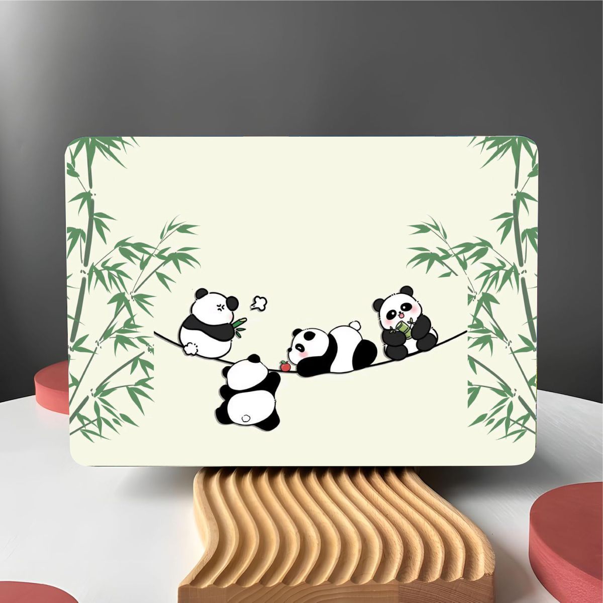 Pandas On Swing  Vinyl Laptop Sticker Suitable For 15.6inch Laptop Skin