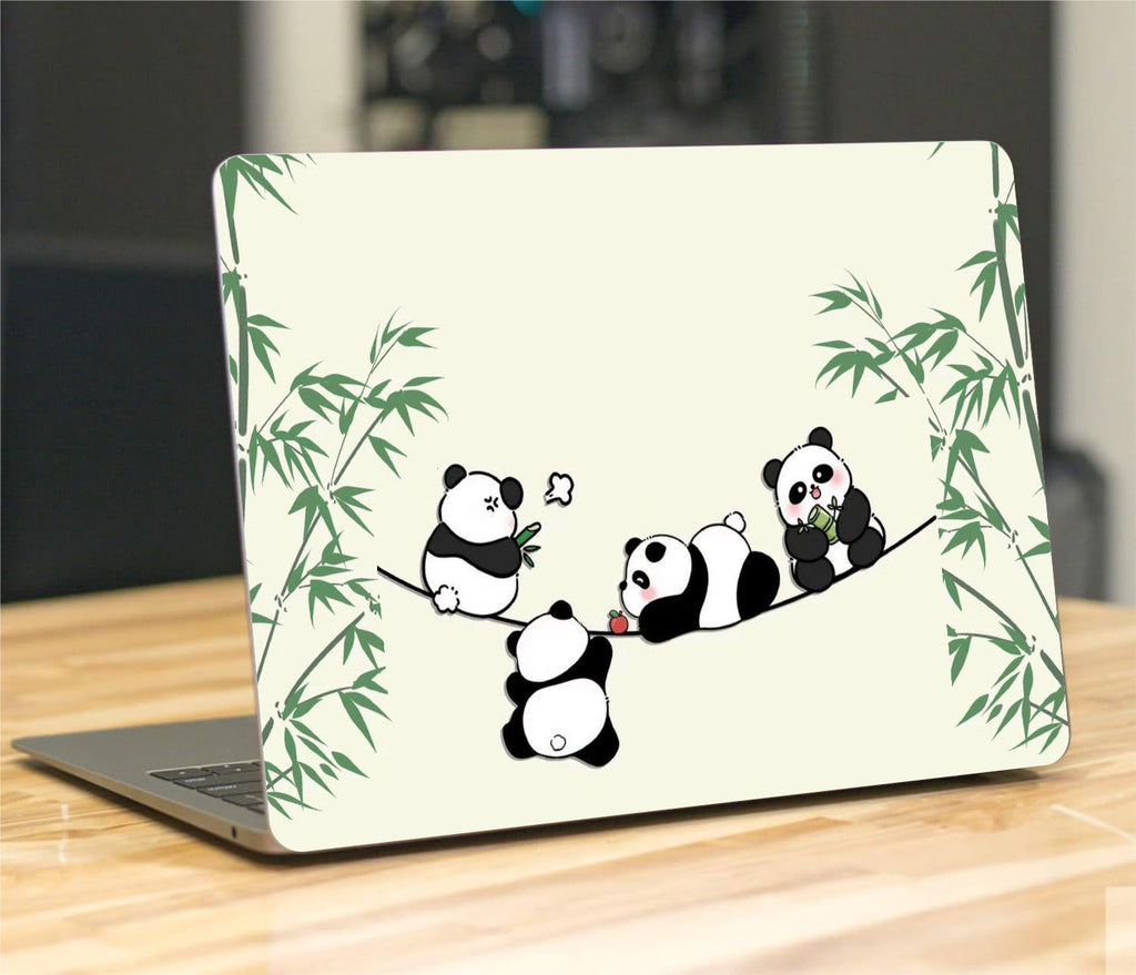 Pandas On Swing  Vinyl Laptop Sticker Suitable For 15.6inch Laptop Skin