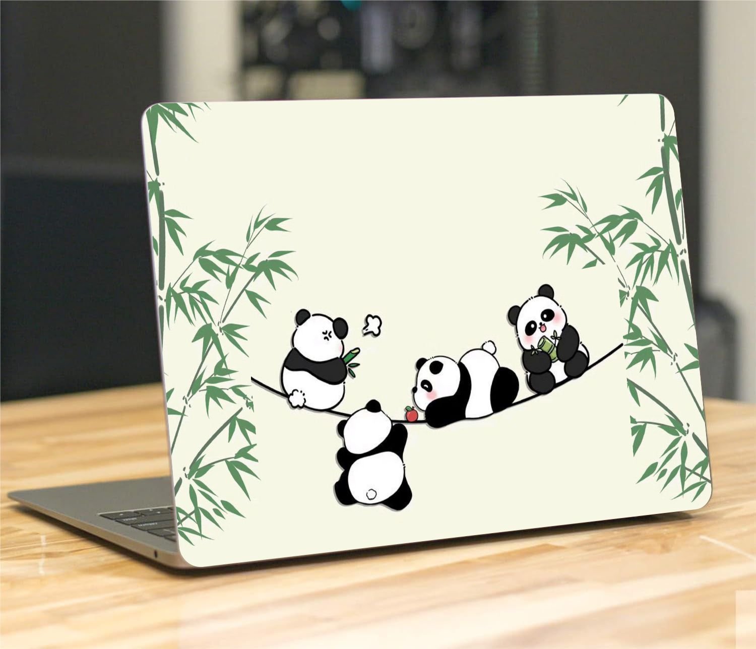 Pandas On Swing  Vinyl Laptop Sticker Suitable For 15.6inch Laptop Skin