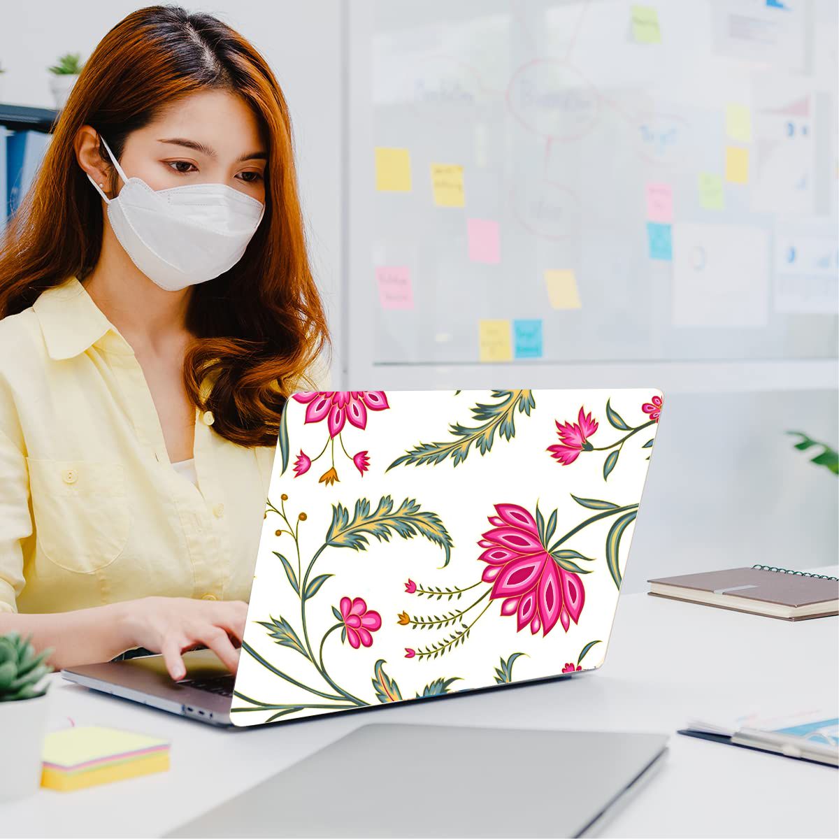 Pink Floral Vinyl Laptop Sticker Suitable For 15.6inch Laptop Skin