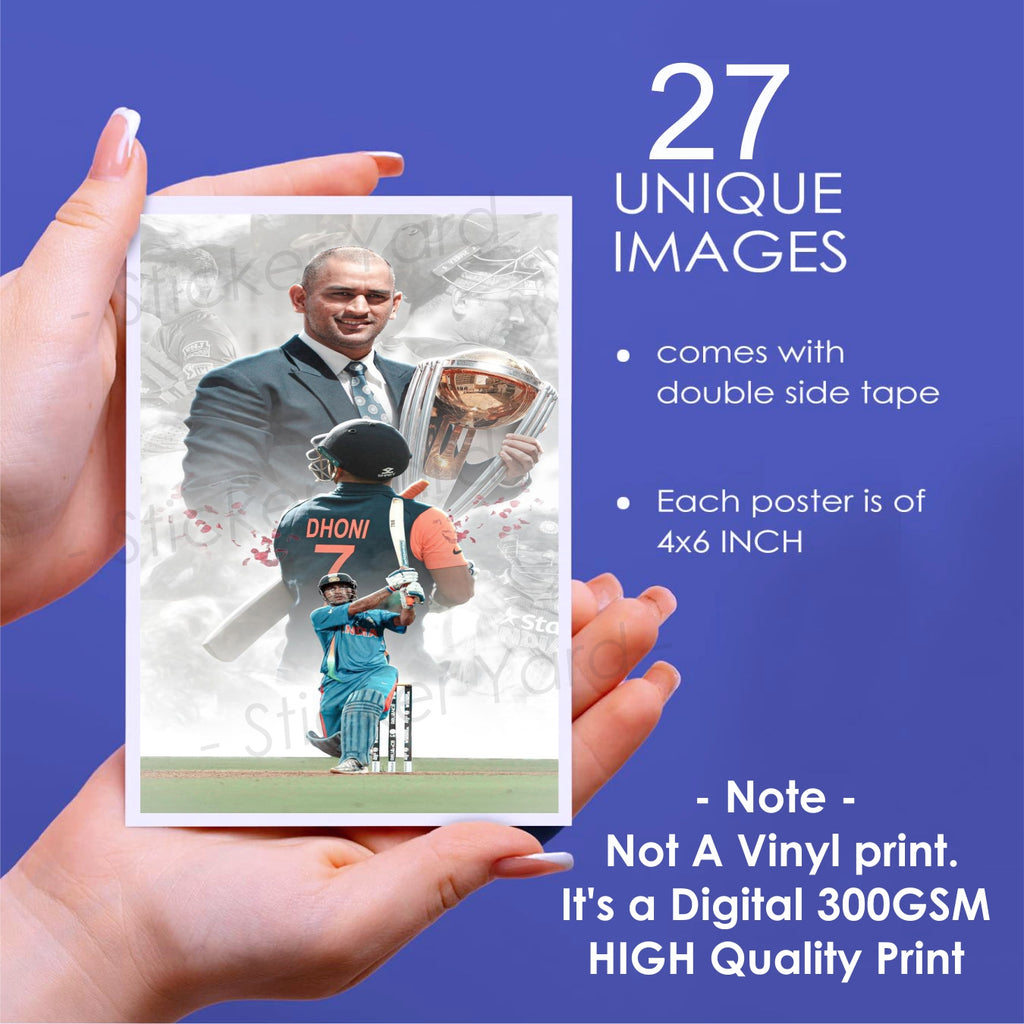 Pack of 27 MSD Dhoni Thala Wall Collage Kit Posters | Posters for Wall Decoration | Wall Art For Bedroom, Office, Living room, Dorm room Photographic Paper -Gifting ideas- Paper Print