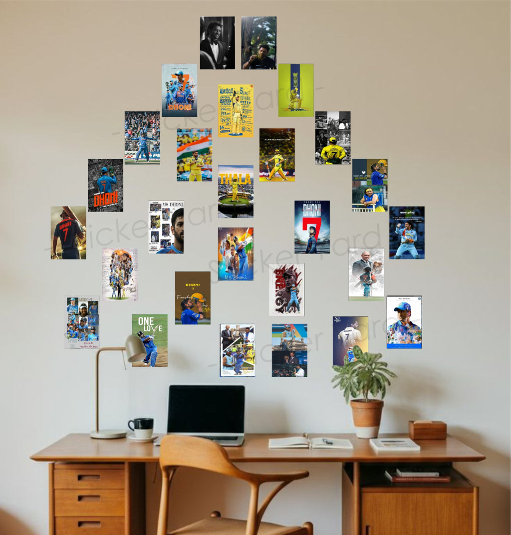 Pack of 27 MSD Dhoni Thala Wall Collage Kit Posters | Posters for Wall Decoration | Wall Art For Bedroom, Office, Living room, Dorm room Photographic Paper -Gifting ideas- Paper Print