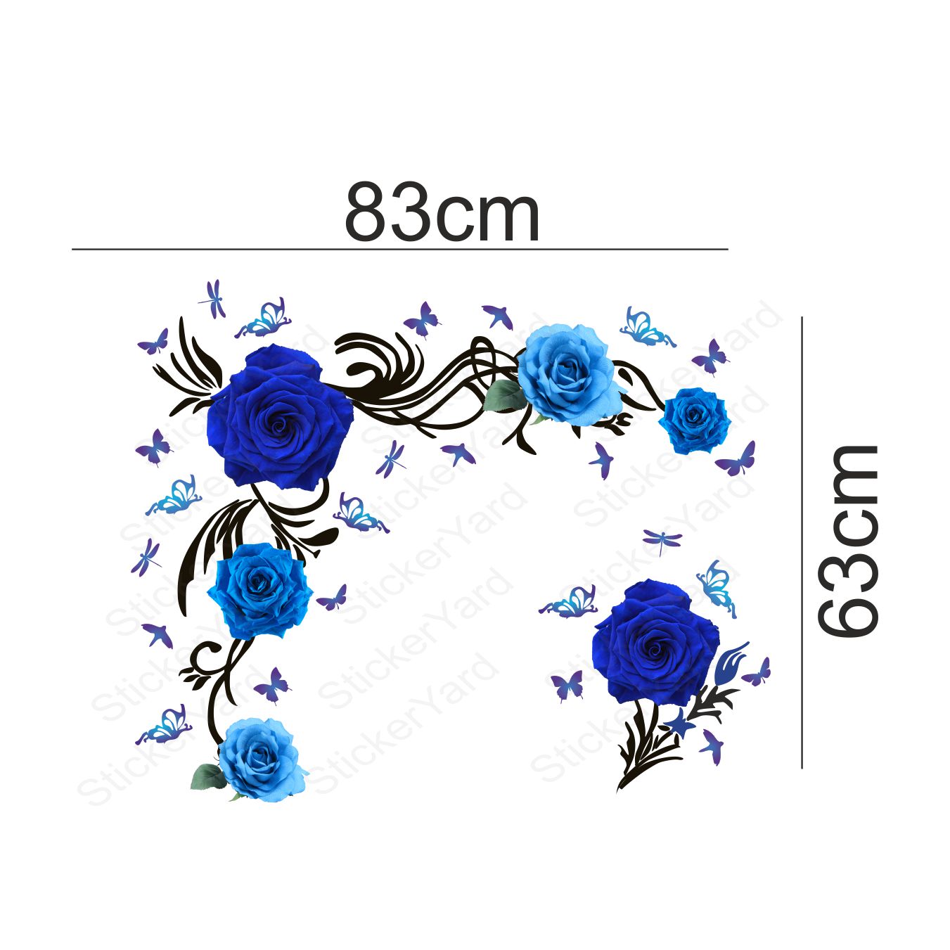 Framingokart  Pvc Vinyl Blue Rose Floral Self-Adhesive Wall Sticker for Home Decor/Decoration - Living Room, Bedroom, Kids Room (Multicolor,Size 83X63CM)