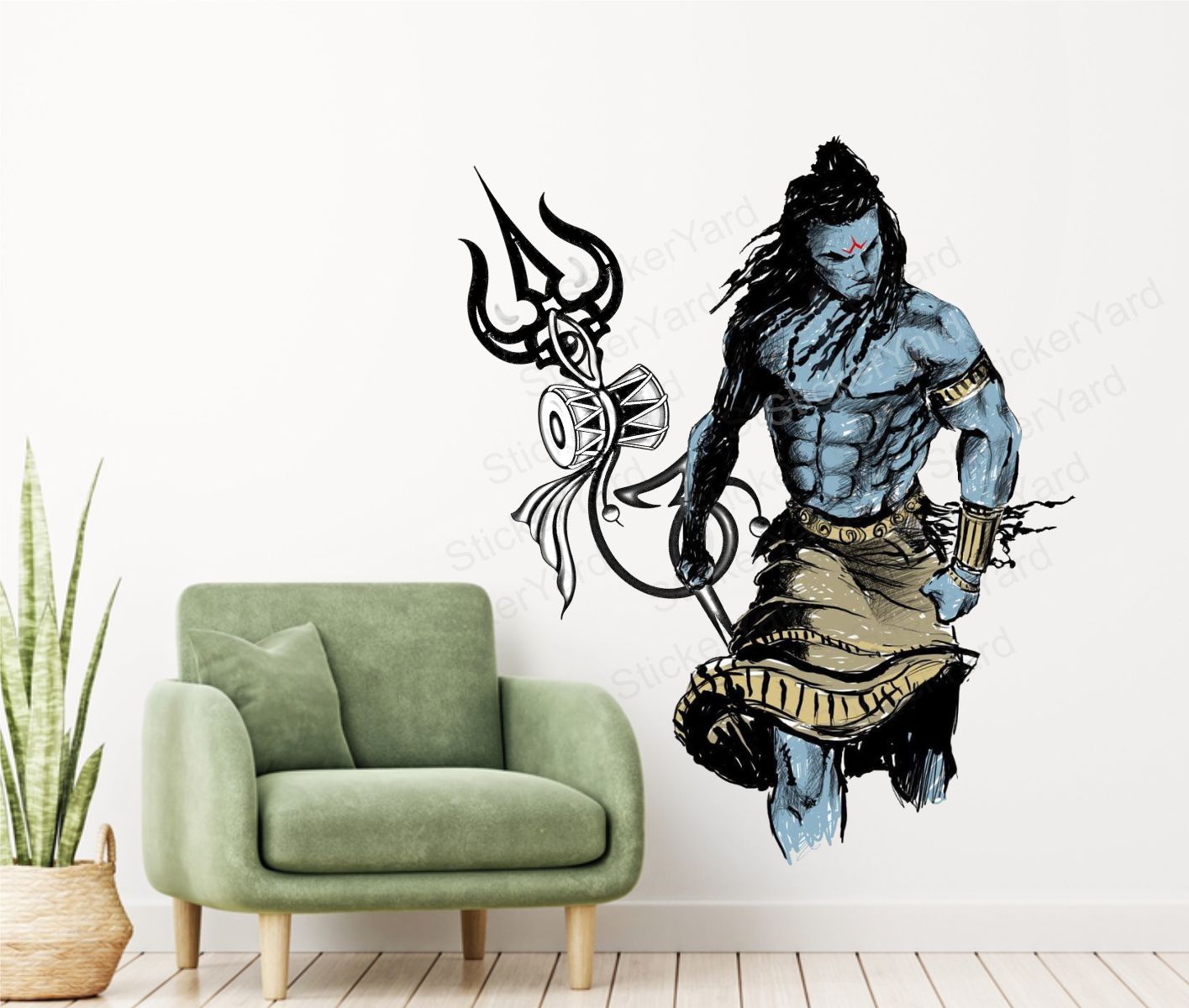 Framingokart  Pvc Vinyl Shiva Trishul Self-Adhesive Wall Sticker for Home Decor/Decoration - Living Room, Bedroom, Kids Room (Multicolor,Size 46X58CM)