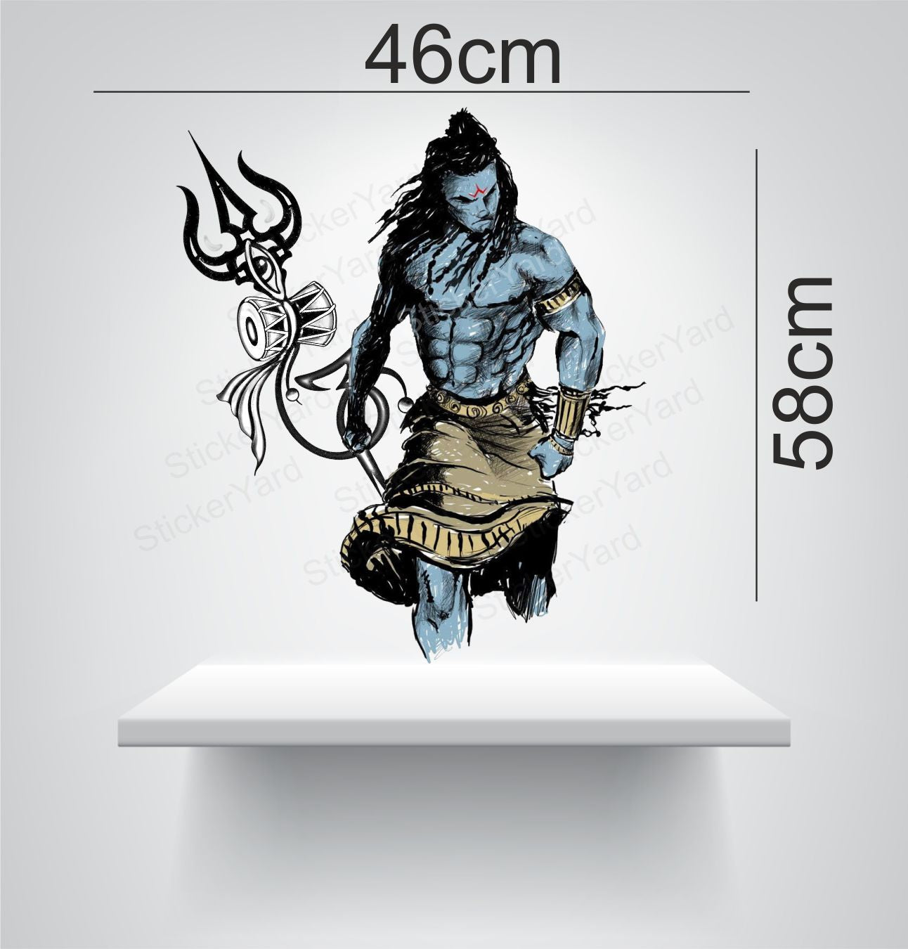 Framingokart  Pvc Vinyl Shiva Trishul Self-Adhesive Wall Sticker for Home Decor/Decoration - Living Room, Bedroom, Kids Room (Multicolor,Size 46X58CM)