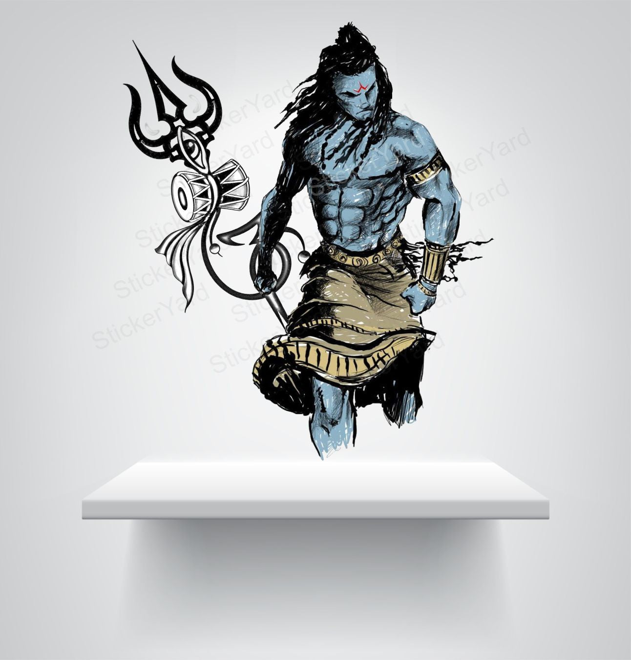 Framingokart  Pvc Vinyl Shiva Trishul Self-Adhesive Wall Sticker for Home Decor/Decoration - Living Room, Bedroom, Kids Room (Multicolor,Size 46X58CM)