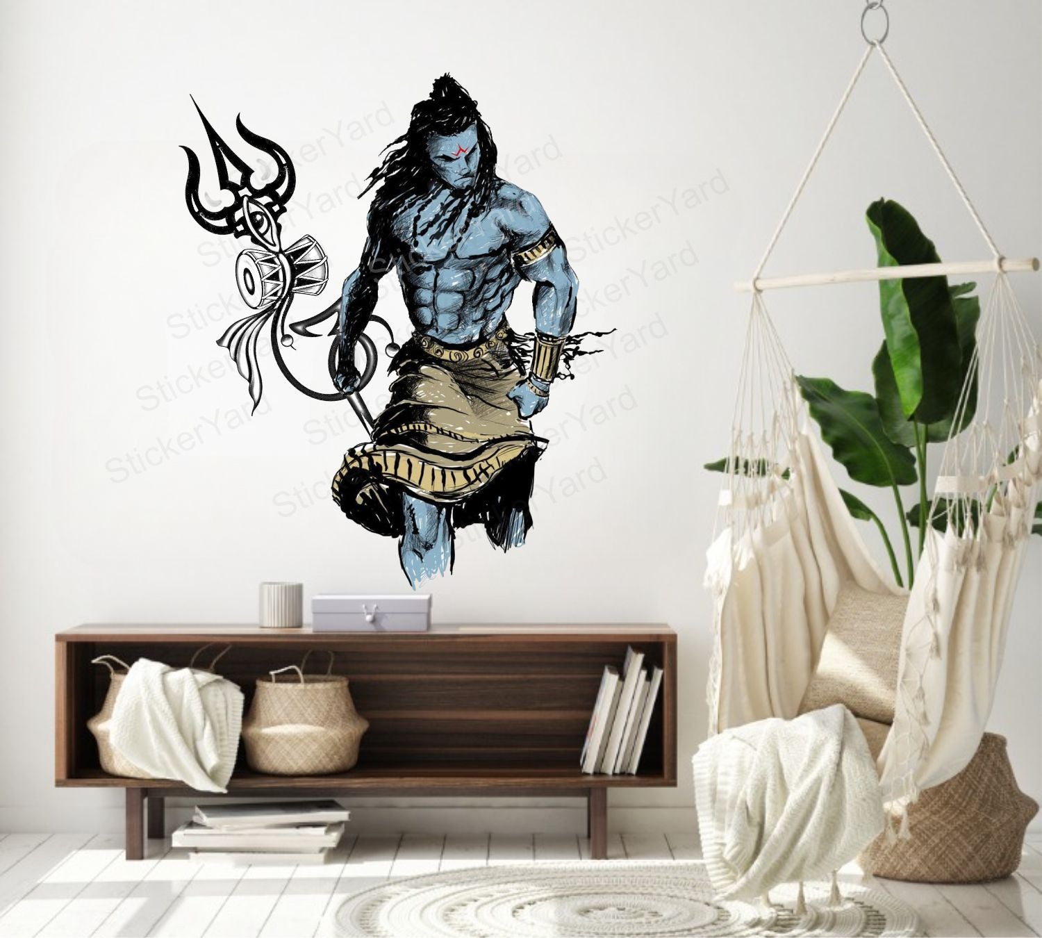 Framingokart  Pvc Vinyl Shiva Trishul Self-Adhesive Wall Sticker for Home Decor/Decoration - Living Room, Bedroom, Kids Room (Multicolor,Size 46X58CM)