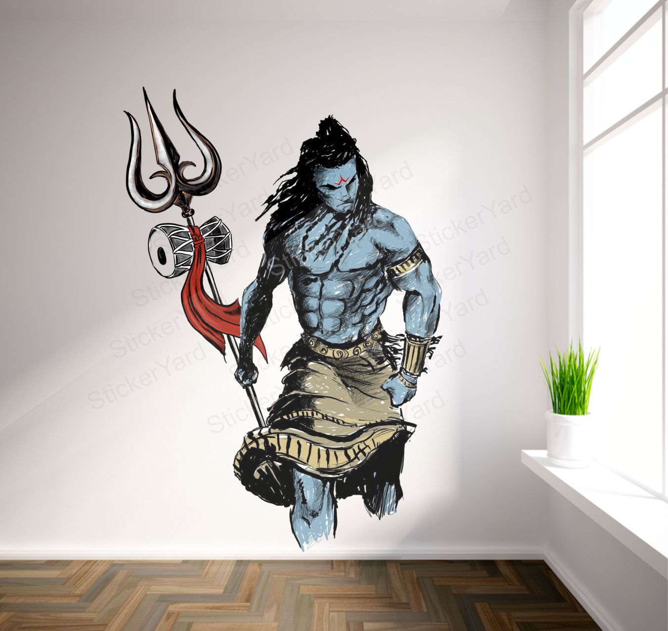 Framingokart  Pvc Vinyl Shiva Trishul Self-Adhesive Wall Sticker for Home Decor/Decoration - Living Room, Bedroom, Kids Room (Multicolor,Size 46X58CM)