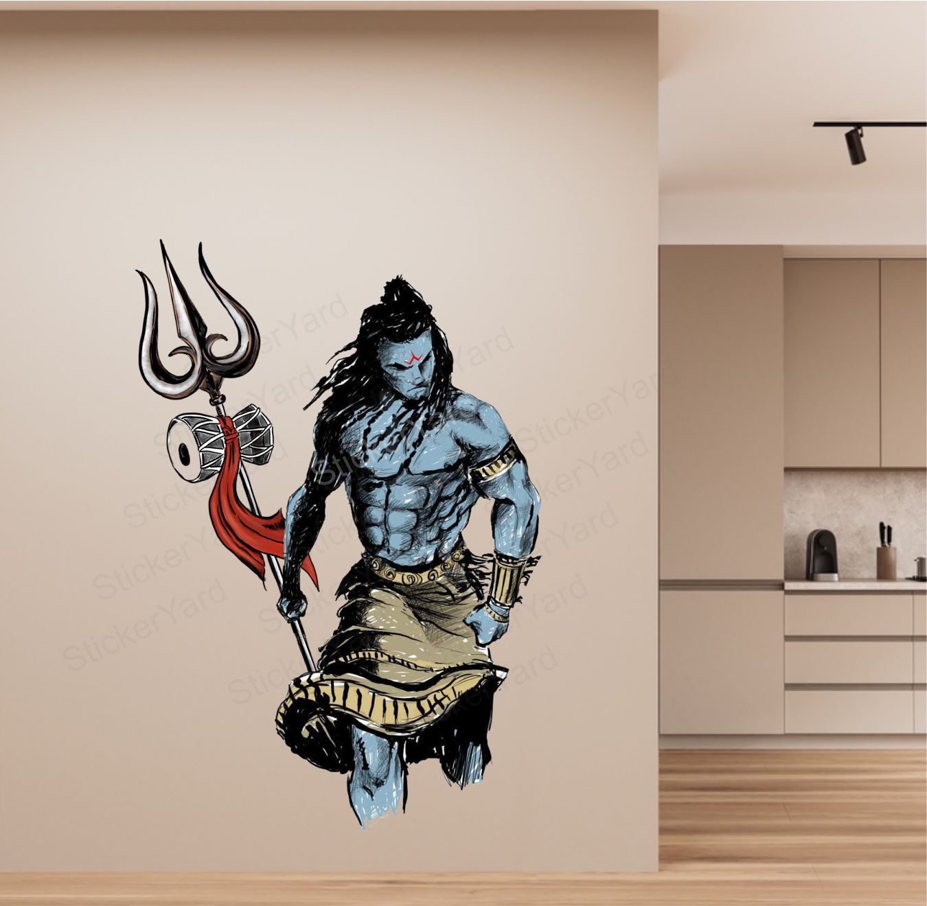 Framingokart  Pvc Vinyl Shiva Trishul Self-Adhesive Wall Sticker for Home Decor/Decoration - Living Room, Bedroom, Kids Room (Multicolor,Size 46X58CM)