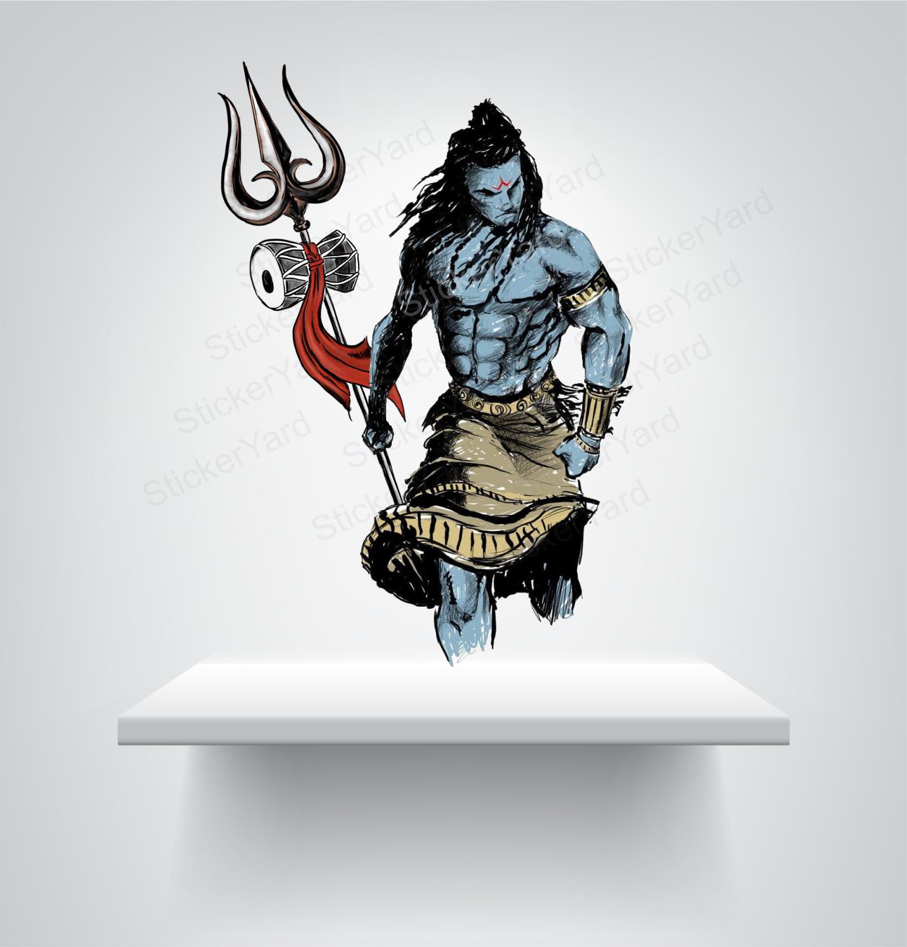 Framingokart  Pvc Vinyl Shiva Trishul Self-Adhesive Wall Sticker for Home Decor/Decoration - Living Room, Bedroom, Kids Room (Multicolor,Size 46X58CM)