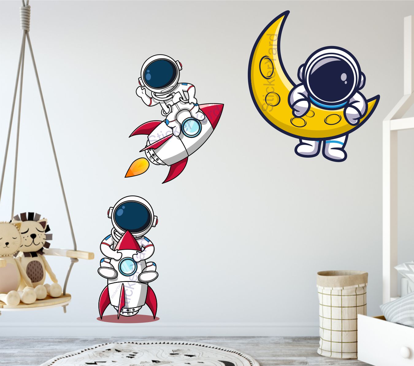 Framingokart Pvc Vinyl Astronout Moon Self-Adhesive Wall Sticker for Home Decor/Decoration - Living Room, Bedroom, Kids Room (Multicolor,Size 94X84CM)