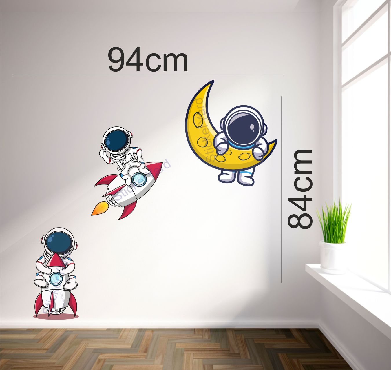 Framingokart Pvc Vinyl Astronout Moon Self-Adhesive Wall Sticker for Home Decor/Decoration - Living Room, Bedroom, Kids Room (Multicolor,Size 94X84CM)