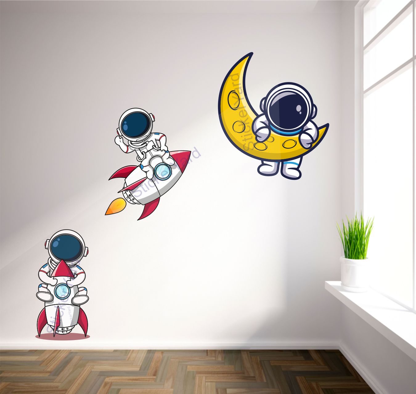 Framingokart Pvc Vinyl Astronout Moon Self-Adhesive Wall Sticker for Home Decor/Decoration - Living Room, Bedroom, Kids Room (Multicolor,Size 94X84CM)