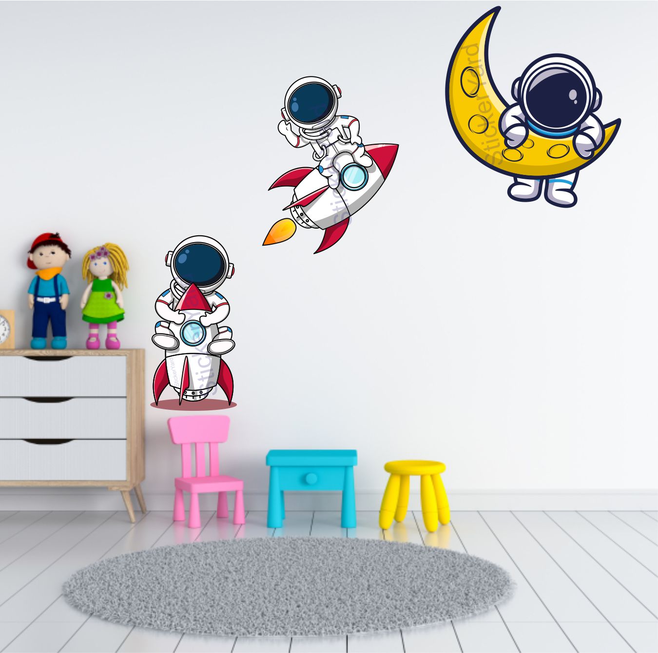 Framingokart Pvc Vinyl Astronout Moon Self-Adhesive Wall Sticker for Home Decor/Decoration - Living Room, Bedroom, Kids Room (Multicolor,Size 94X84CM)