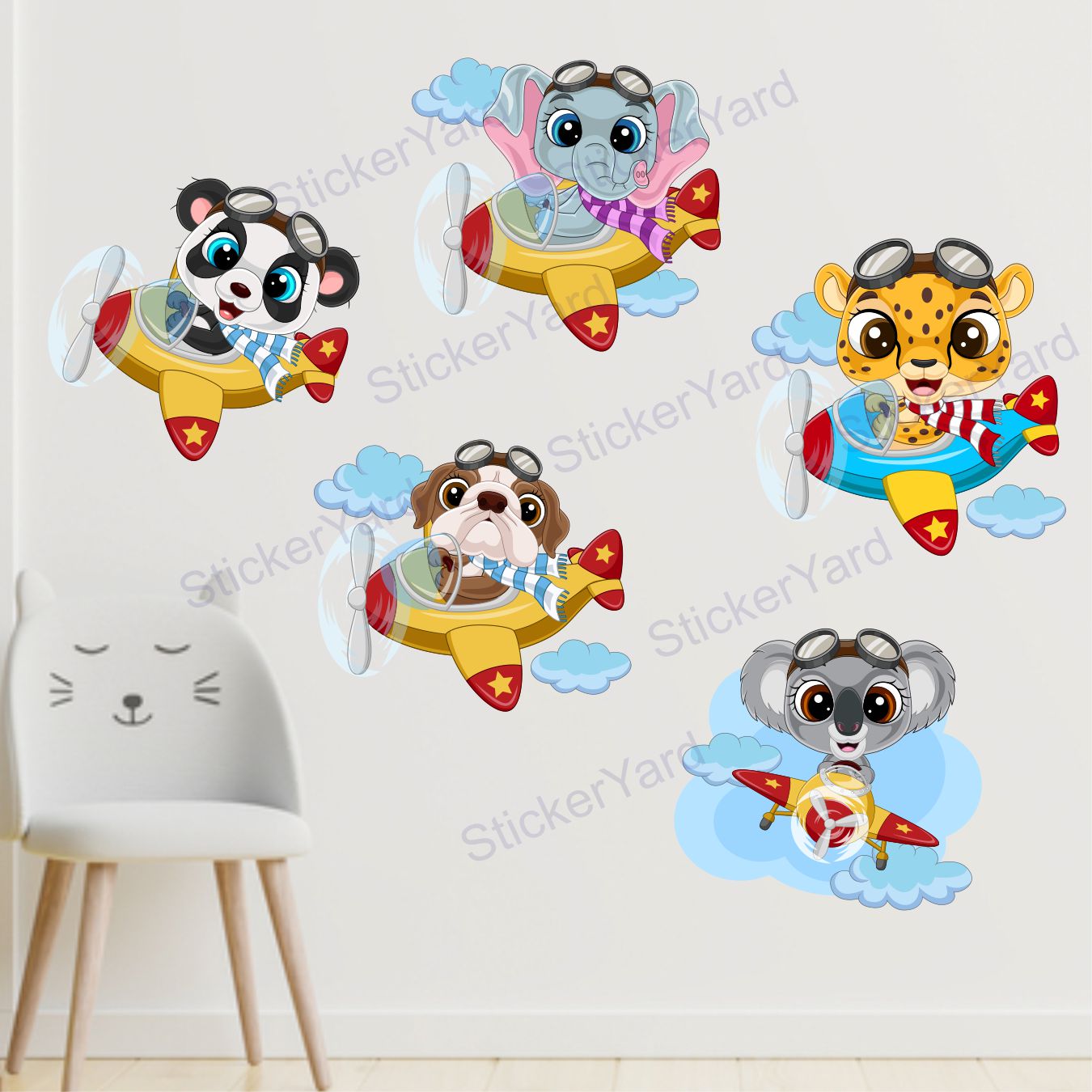 Framingokart Pvc Vinyl Jet Flying Animals Self-Adhesive Wall Sticker for Home Decor/Decoration - Living Room, Bedroom, Kids Room (Multicolor,Size 91X55CM)