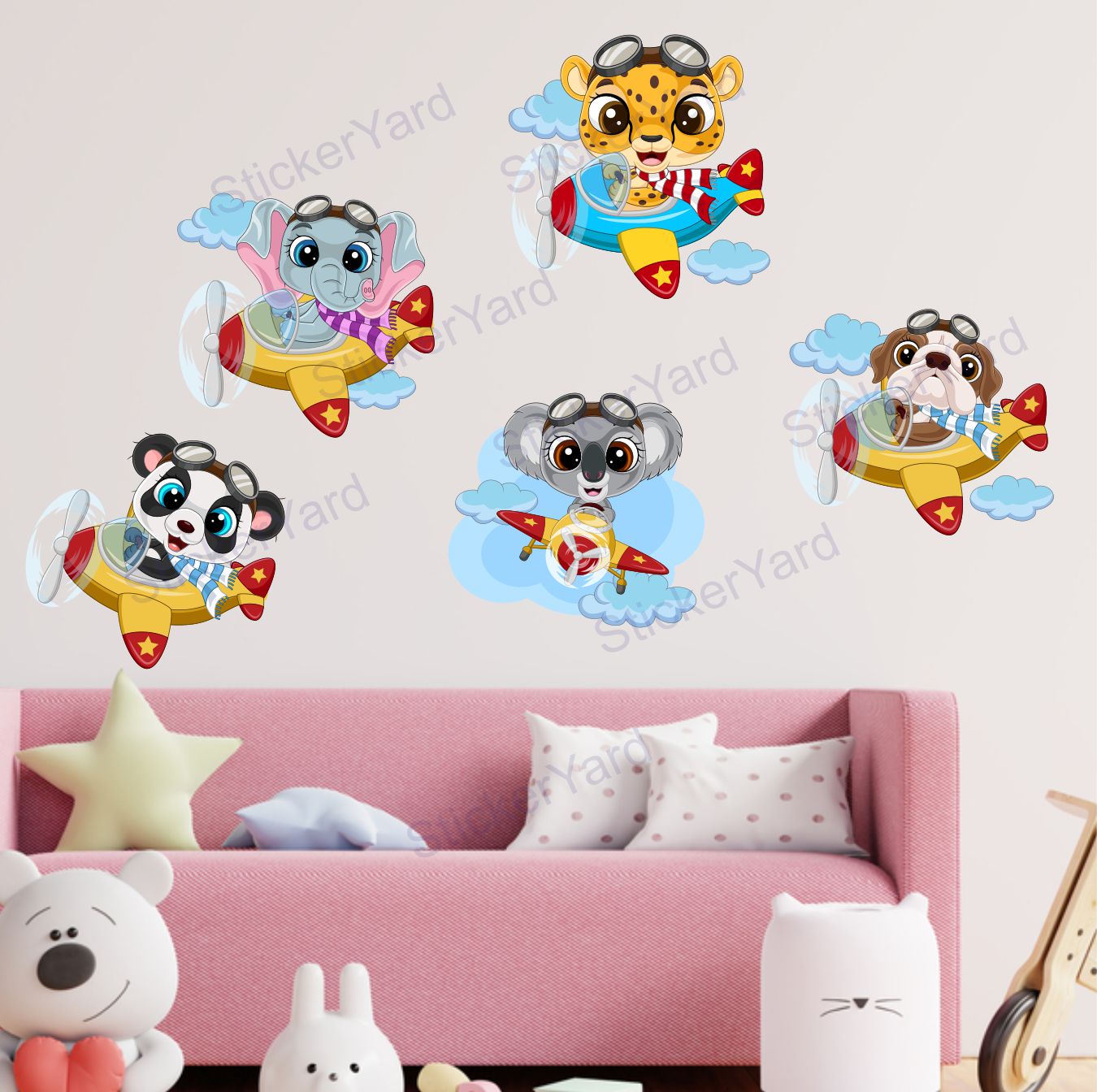 Framingokart Pvc Vinyl Jet Flying Animals Self-Adhesive Wall Sticker for Home Decor/Decoration - Living Room, Bedroom, Kids Room (Multicolor,Size 91X55CM)
