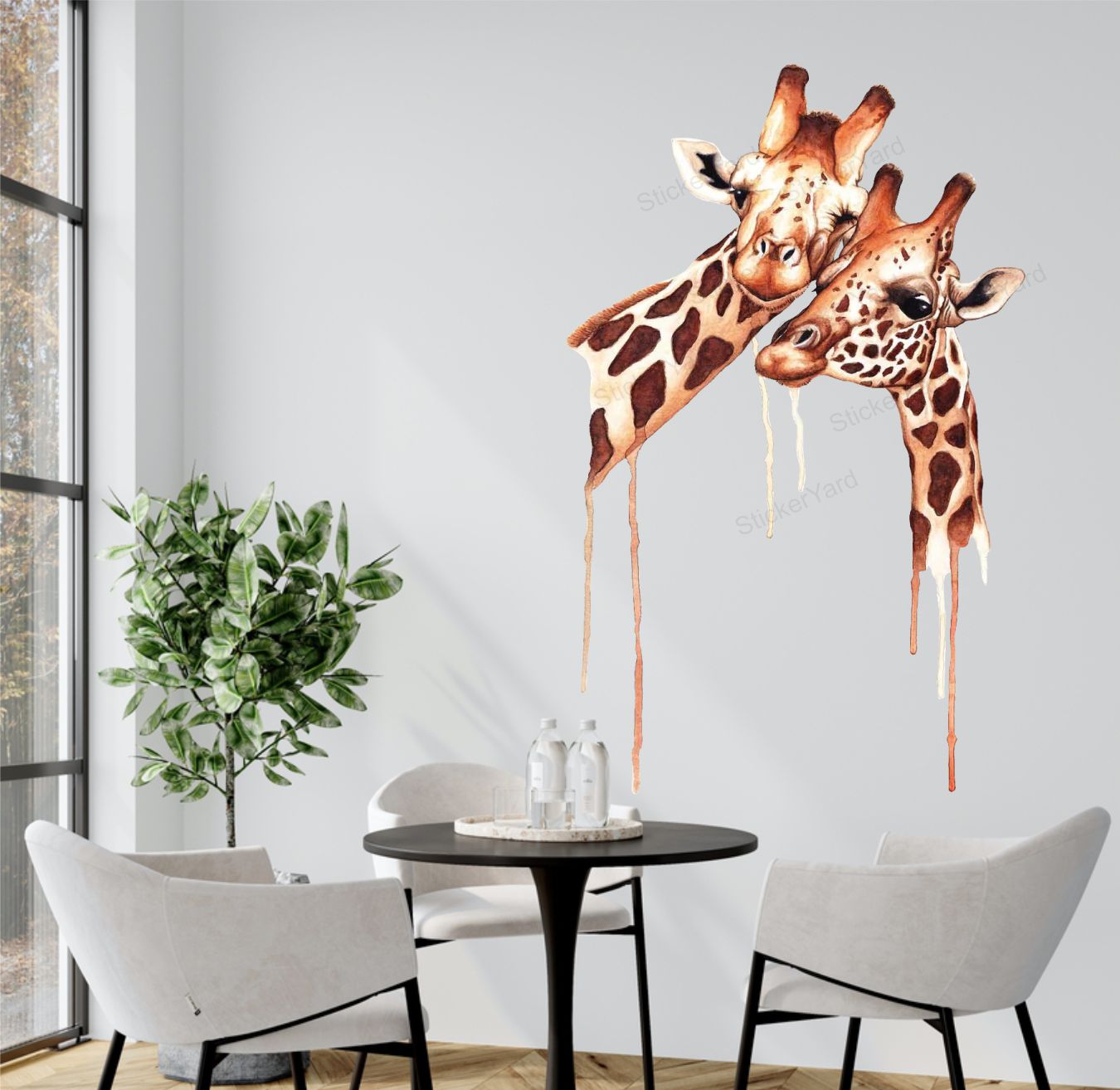 Framingokart Pvc Vinyl Giraffe Couple Self-Adhesive Wall Sticker for Home Decor/Decoration - Living Room, Bedroom, Kids Room (Multicolor,Size 40X60CM)