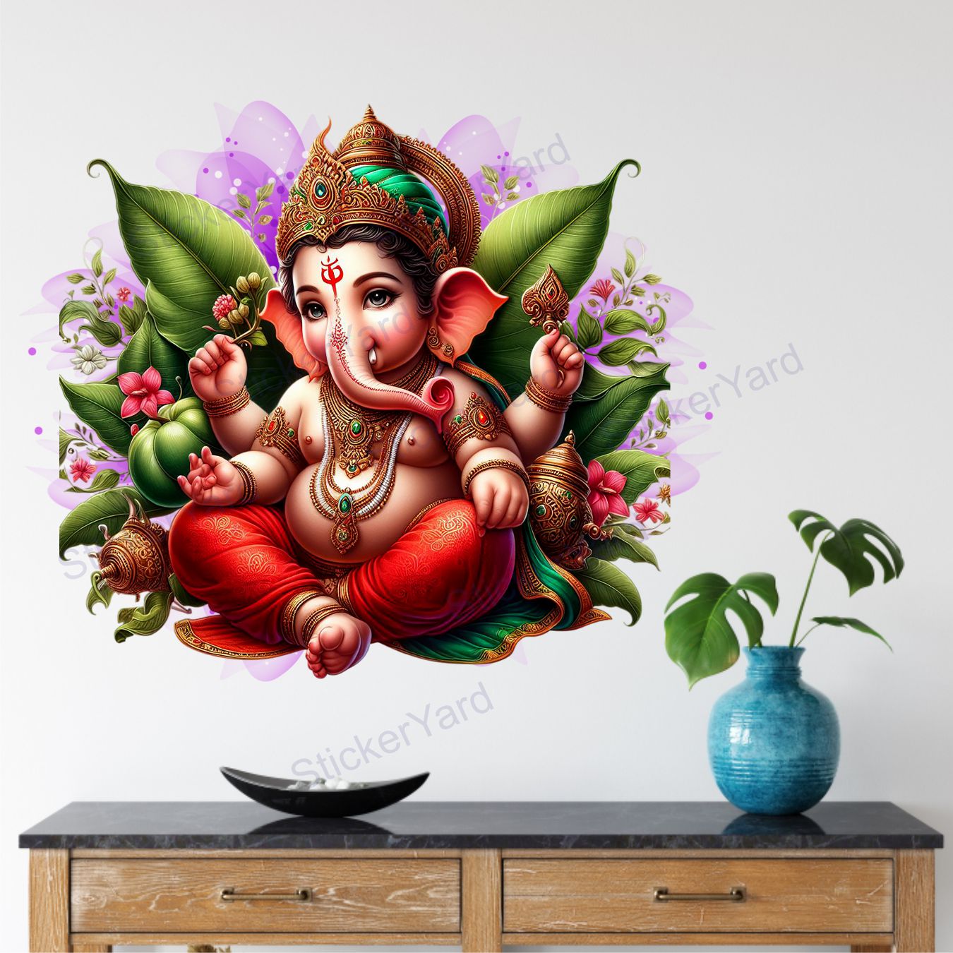 Framingokart Pvc Vinyl Lord Ganesha Self-Adhesive Wall Sticker for Home Decor/Decoration - Living Room, Bedroom, Kids Room (Multicolor,Size 50X40CM)