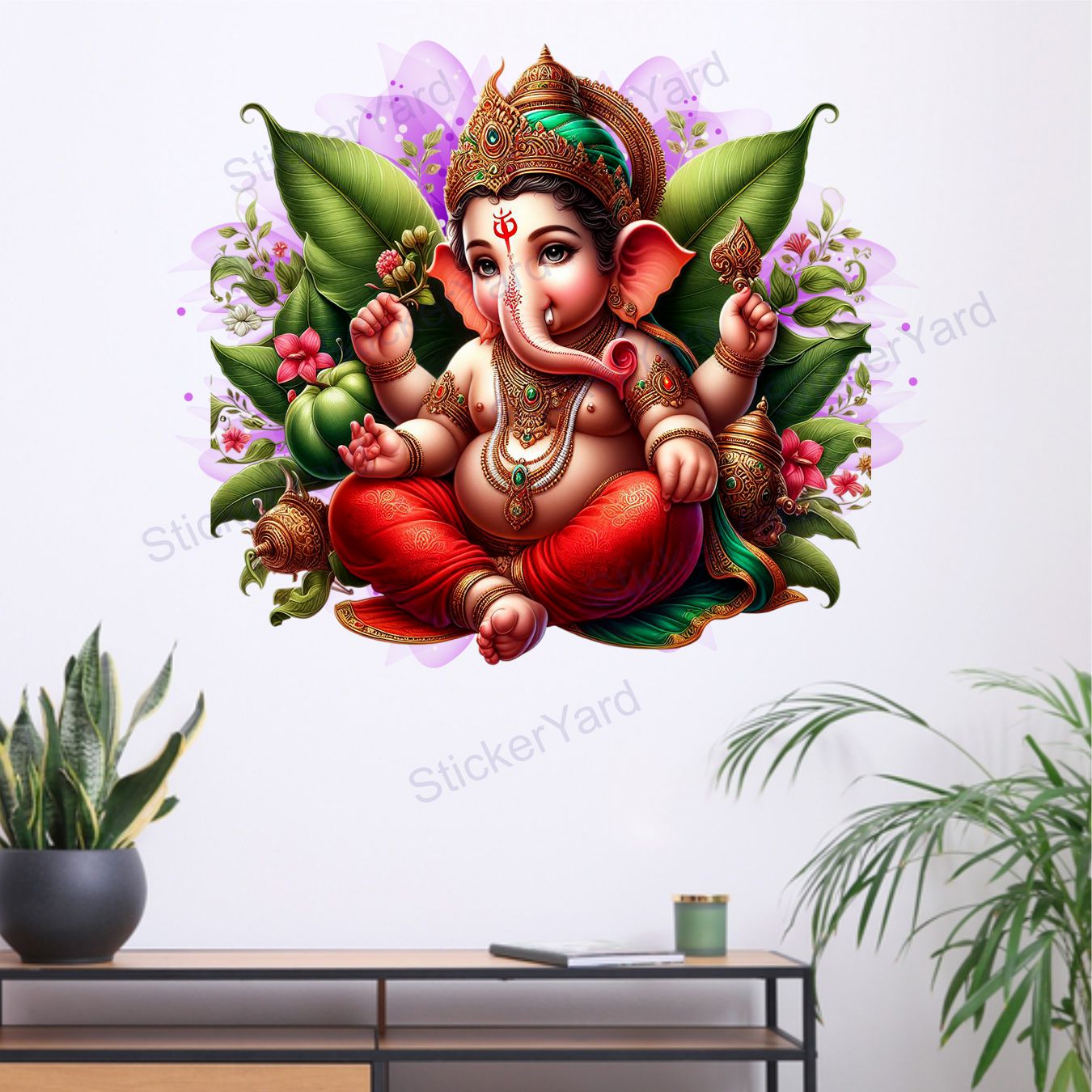 Framingokart Pvc Vinyl Lord Ganesha Self-Adhesive Wall Sticker for Home Decor/Decoration - Living Room, Bedroom, Kids Room (Multicolor,Size 50X40CM)