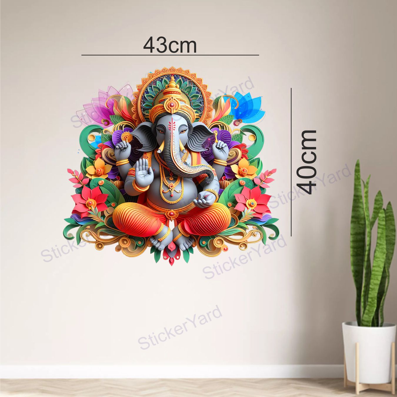 Framingokart Pvc Vinyl Ganesha Self-Adhesive Wall Sticker for Home Decor/Decoration - Living Room, Bedroom, Kids Room (Multicolor,Size 43X40CM)