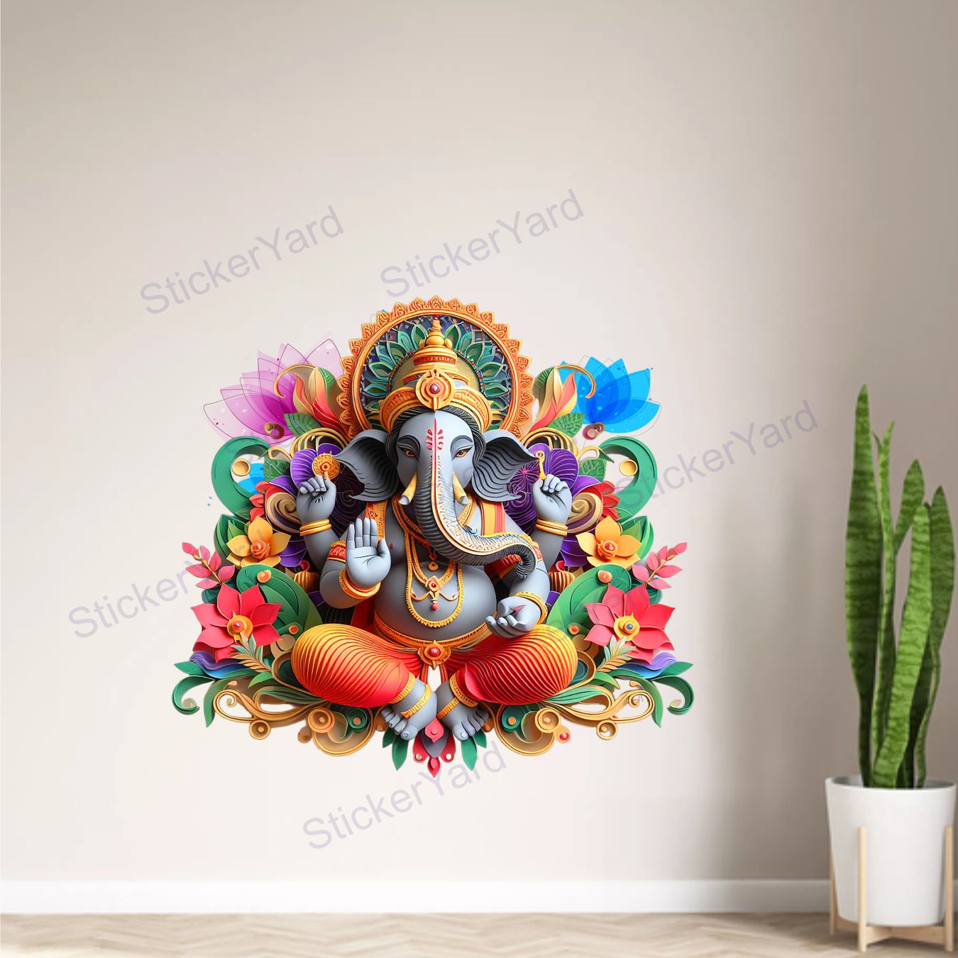 Framingokart Pvc Vinyl Ganesha Self-Adhesive Wall Sticker for Home Decor/Decoration - Living Room, Bedroom, Kids Room (Multicolor,Size 43X40CM)