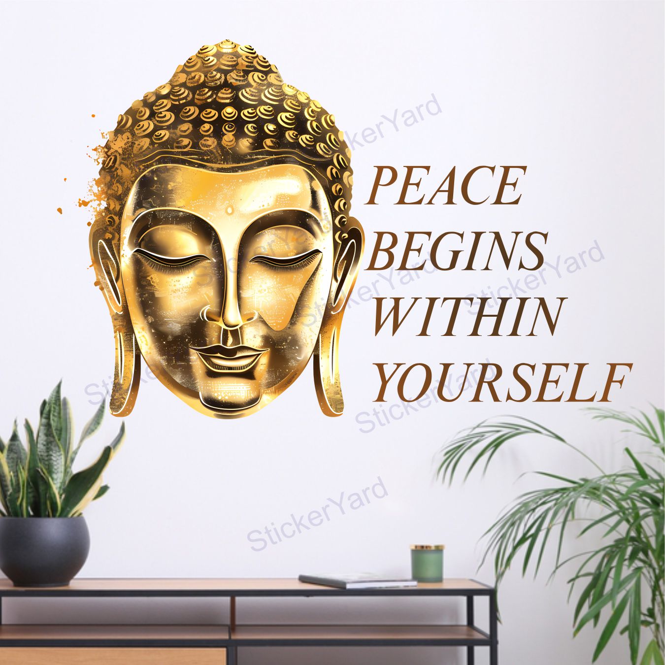 Framingokart Pvc Vinyl Buddha Peace Quote Self-Adhesive Wall Sticker for Home Decor/Decoration - Living Room, Bedroom, Kids Room (Multicolor,Size 43X63CM)