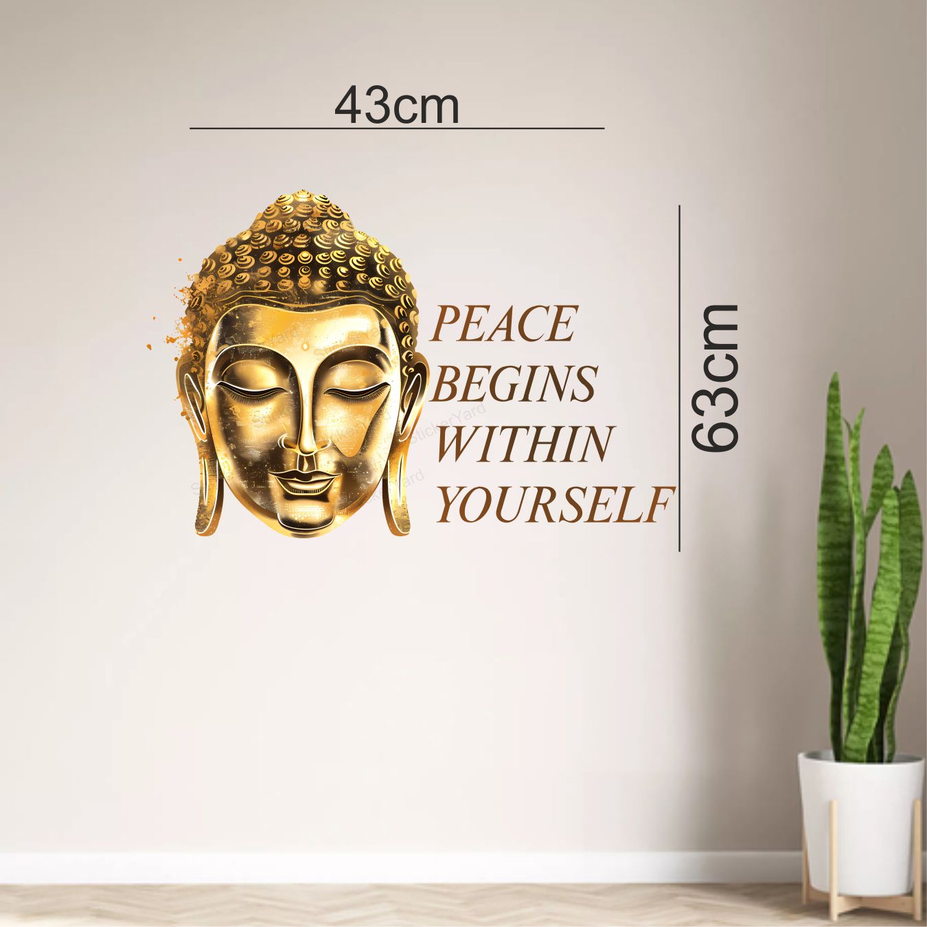 Framingokart Pvc Vinyl Buddha Peace Quote Self-Adhesive Wall Sticker for Home Decor/Decoration - Living Room, Bedroom, Kids Room (Multicolor,Size 43X63CM)