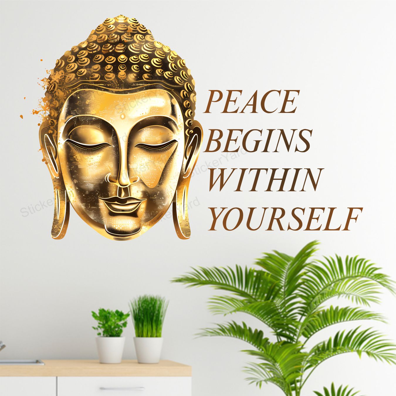 Framingokart Pvc Vinyl Buddha Peace Quote Self-Adhesive Wall Sticker for Home Decor/Decoration - Living Room, Bedroom, Kids Room (Multicolor,Size 43X63CM)