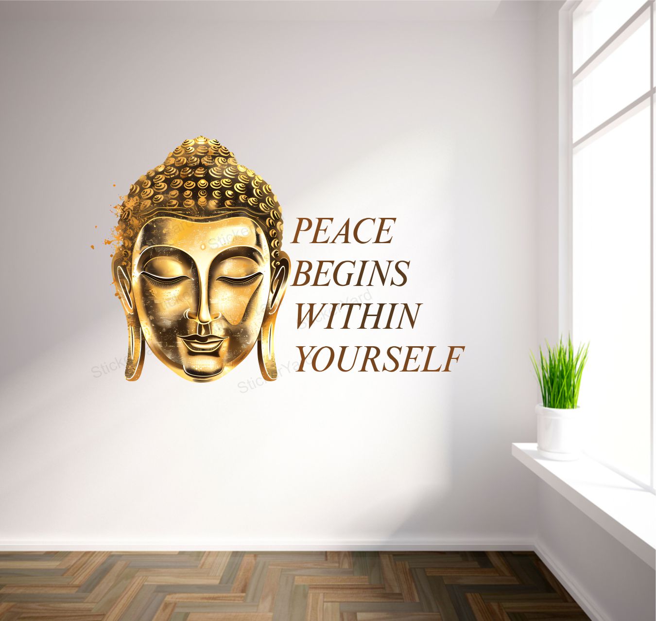 Framingokart Pvc Vinyl Buddha Peace Quote Self-Adhesive Wall Sticker for Home Decor/Decoration - Living Room, Bedroom, Kids Room (Multicolor,Size 43X63CM)
