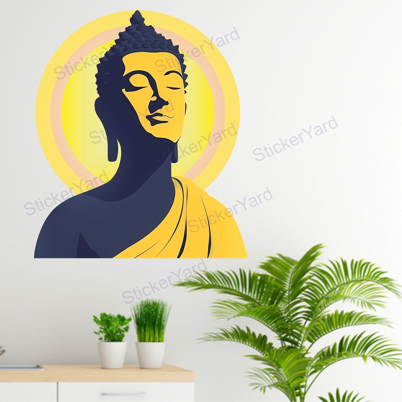 Framingokart Pvc Vinyl Buddha Peace Self-Adhesive Wall Sticker for Home Decor/Decoration - Living Room, Bedroom, Kids Room (Multicolor,Size 50X60CM)