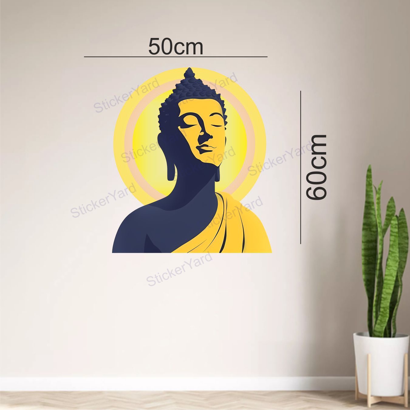 Framingokart Pvc Vinyl Buddha Peace Self-Adhesive Wall Sticker for Home Decor/Decoration - Living Room, Bedroom, Kids Room (Multicolor,Size 50X60CM)