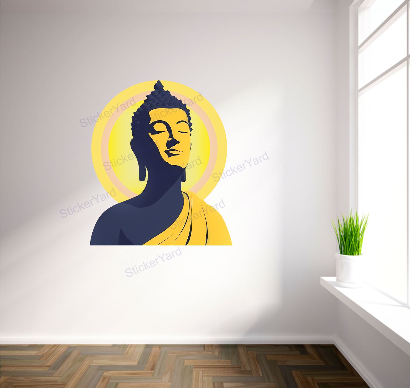 Framingokart Pvc Vinyl Buddha Peace Self-Adhesive Wall Sticker for Home Decor/Decoration - Living Room, Bedroom, Kids Room (Multicolor,Size 50X60CM)