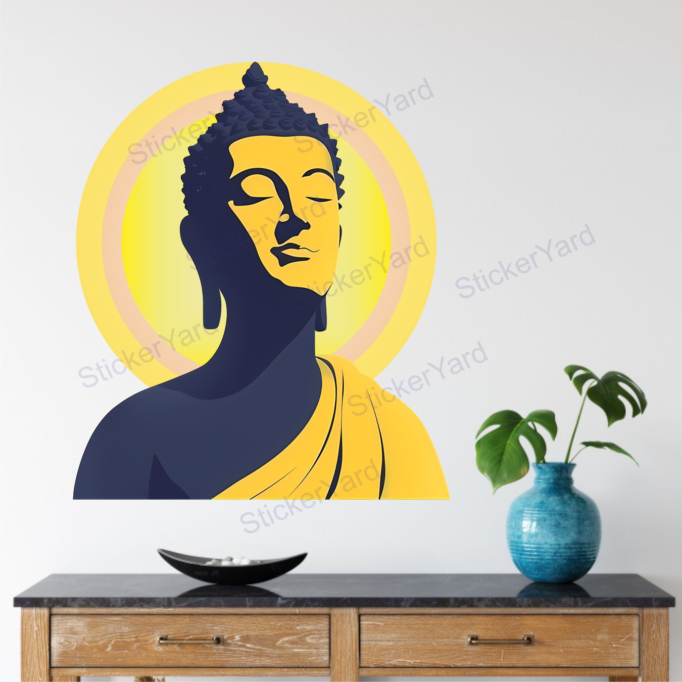 Framingokart Pvc Vinyl Buddha Peace Self-Adhesive Wall Sticker for Home Decor/Decoration - Living Room, Bedroom, Kids Room (Multicolor,Size 50X60CM)