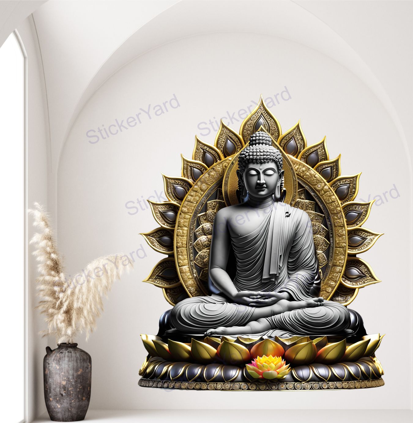 Framingokart Pvc Vinyl Meditating Buddha Self-Adhesive Wall Sticker for Home Decor/Decoration - Living Room, Bedroom, Kids Room (Multicolor,Size 50X60CM)