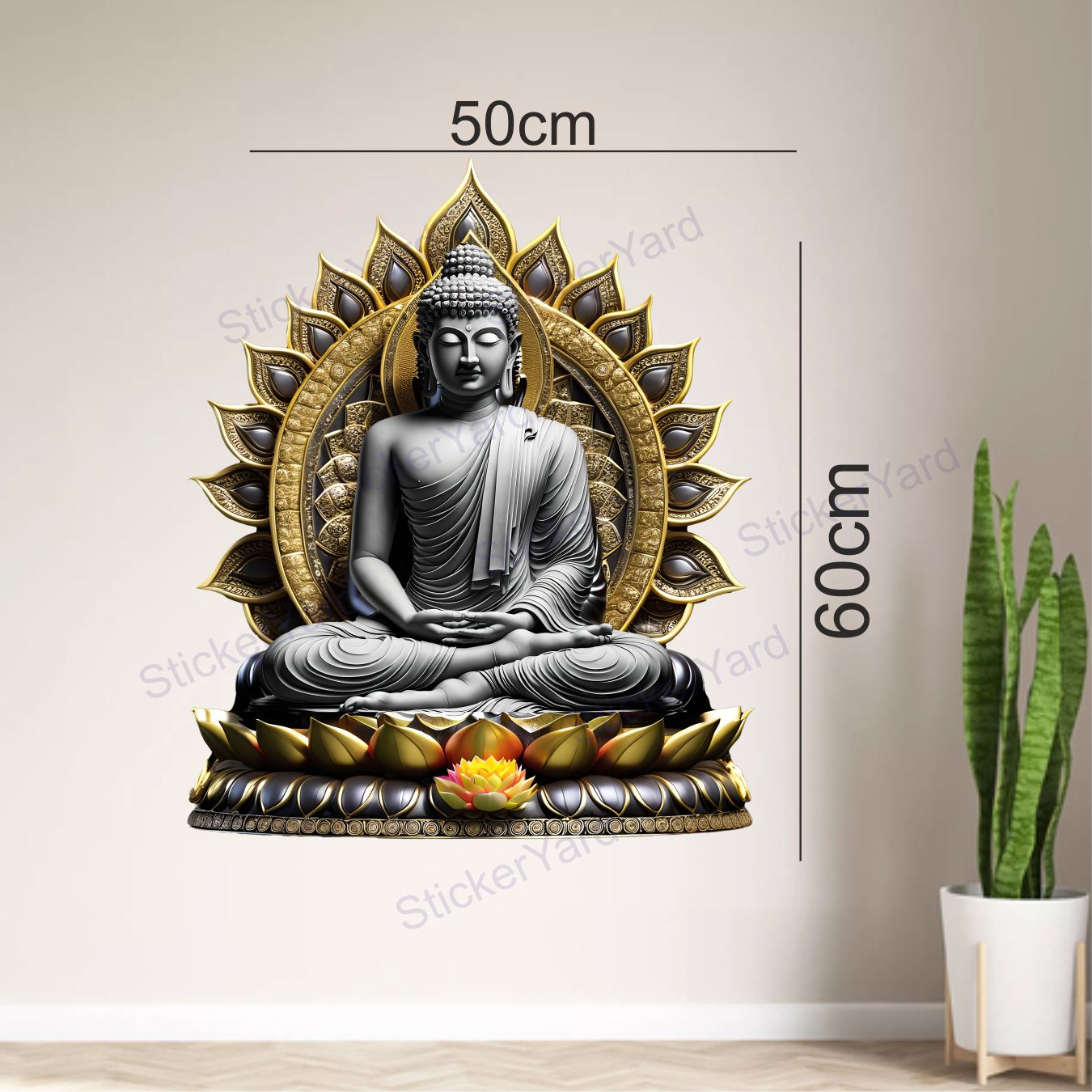 Framingokart Pvc Vinyl Meditating Buddha Self-Adhesive Wall Sticker for Home Decor/Decoration - Living Room, Bedroom, Kids Room (Multicolor,Size 50X60CM)