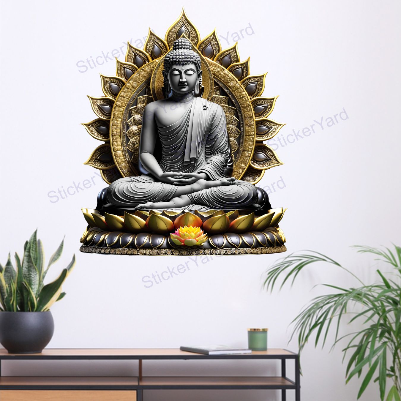 Framingokart Pvc Vinyl Meditating Buddha Self-Adhesive Wall Sticker for Home Decor/Decoration - Living Room, Bedroom, Kids Room (Multicolor,Size 50X60CM)