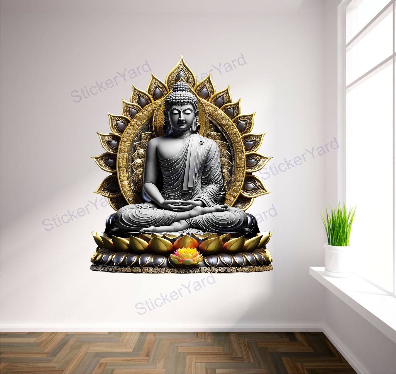 Framingokart Pvc Vinyl Meditating Buddha Self-Adhesive Wall Sticker for Home Decor/Decoration - Living Room, Bedroom, Kids Room (Multicolor,Size 50X60CM)