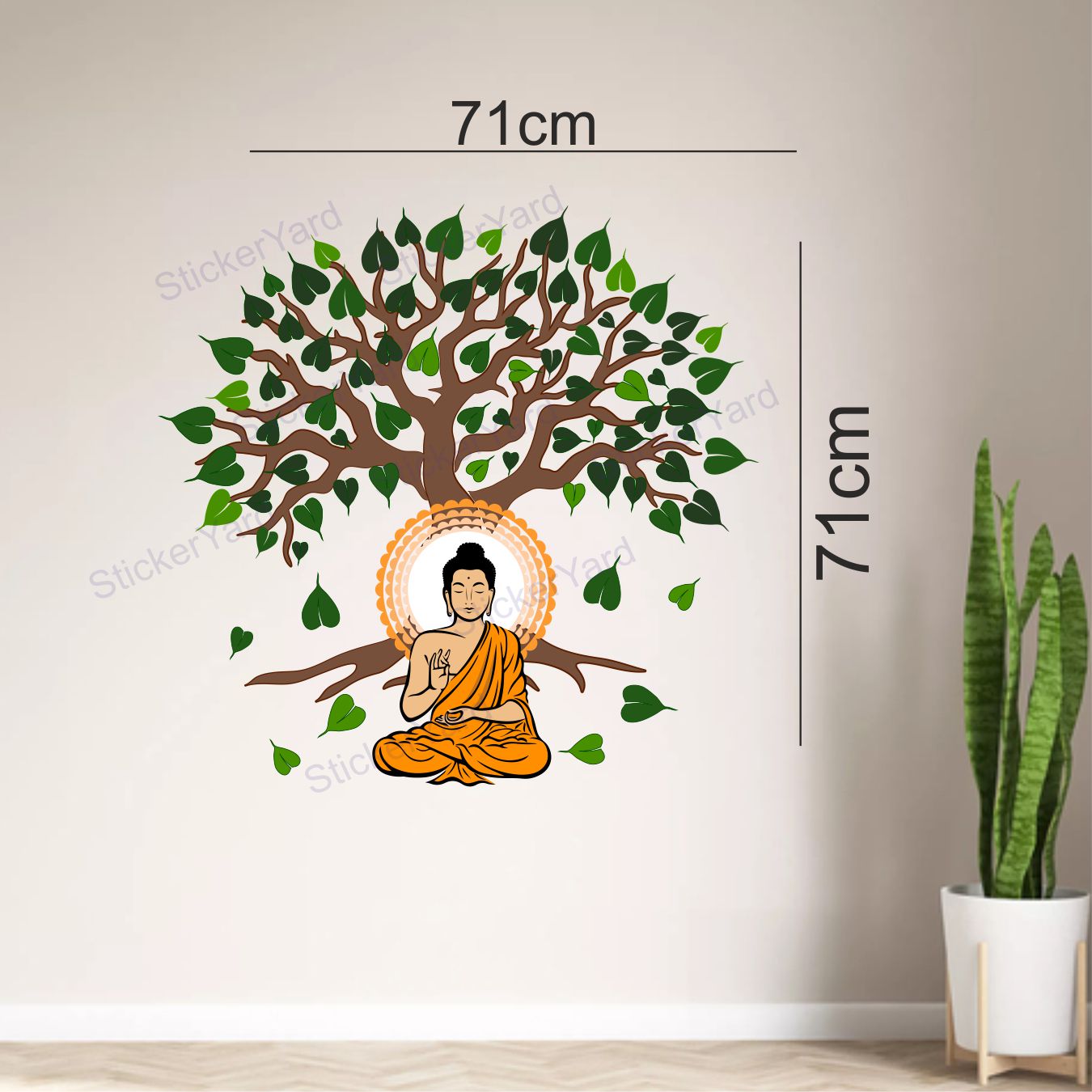 FramingoKart Pvc Vinyl Meditating Under Tree Buddha Self-Adhesive Wall Sticker for Home Decor/Decoration - Living Room, Bedroom, Kids Room (Multicolor,Size 71X71CM)
