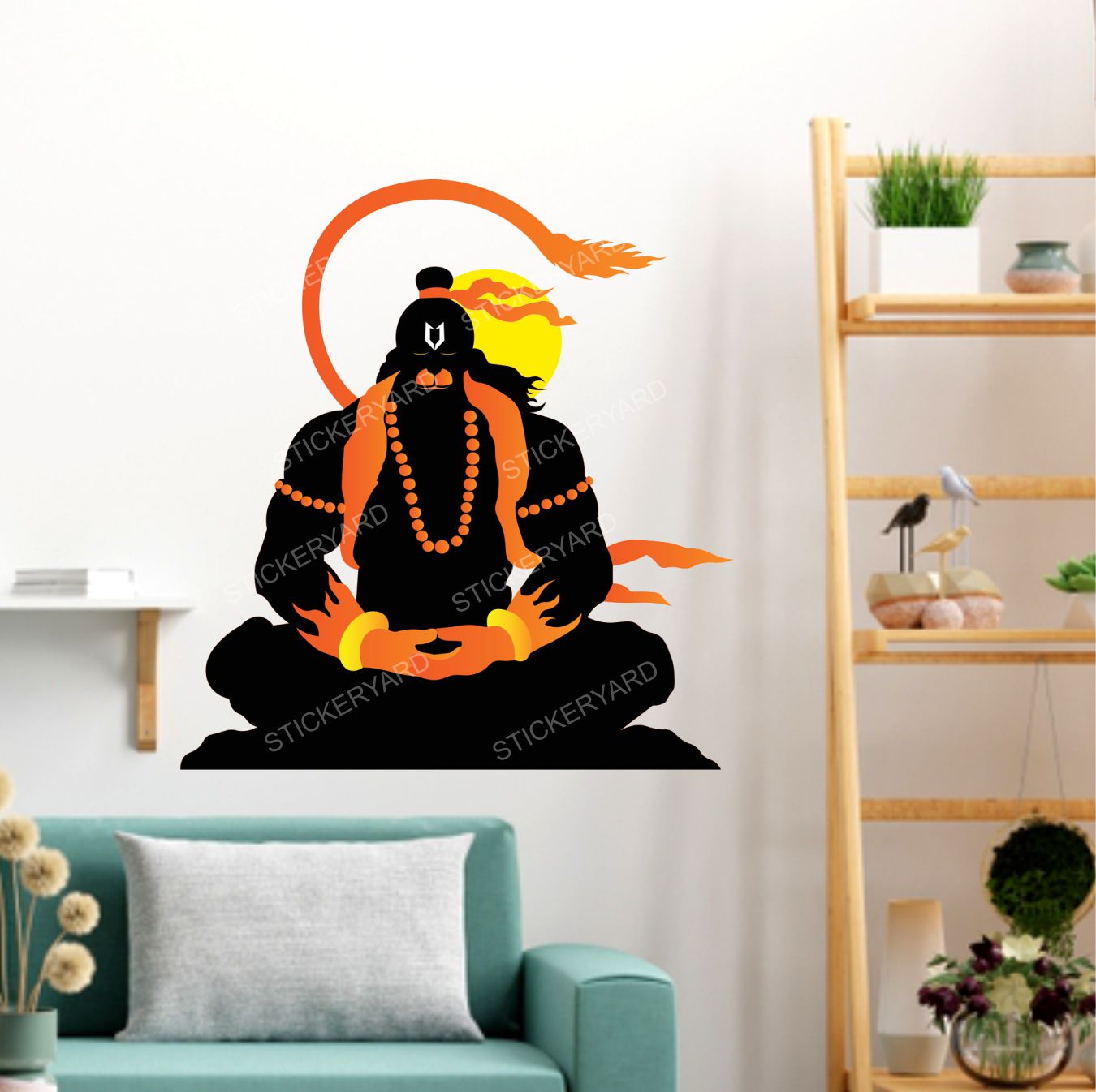 FramingoKart Pvc Vinyl Lord Hanuman Self-Adhesive Wall Sticker for Home Decor/Decoration - Living Room, Bedroom, Kids Room (Multicolor,Size 40X43CM)