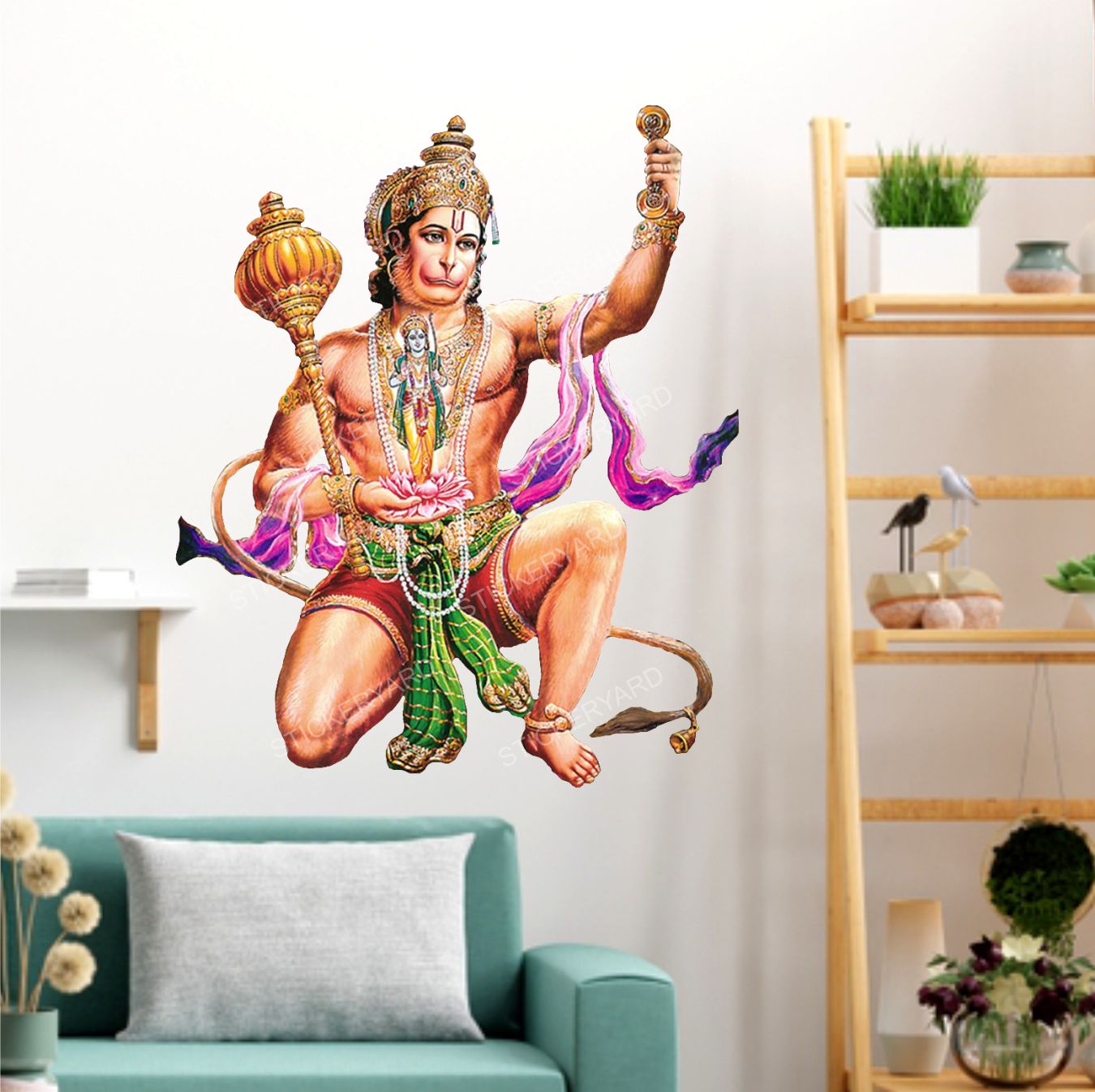 FramingoKart Pvc Vinyl Hanuman ji Self-Adhesive Wall Sticker for Home Decor/Decoration - Living Room, Bedroom, Kids Room (Multicolor,Size 40X50CM)