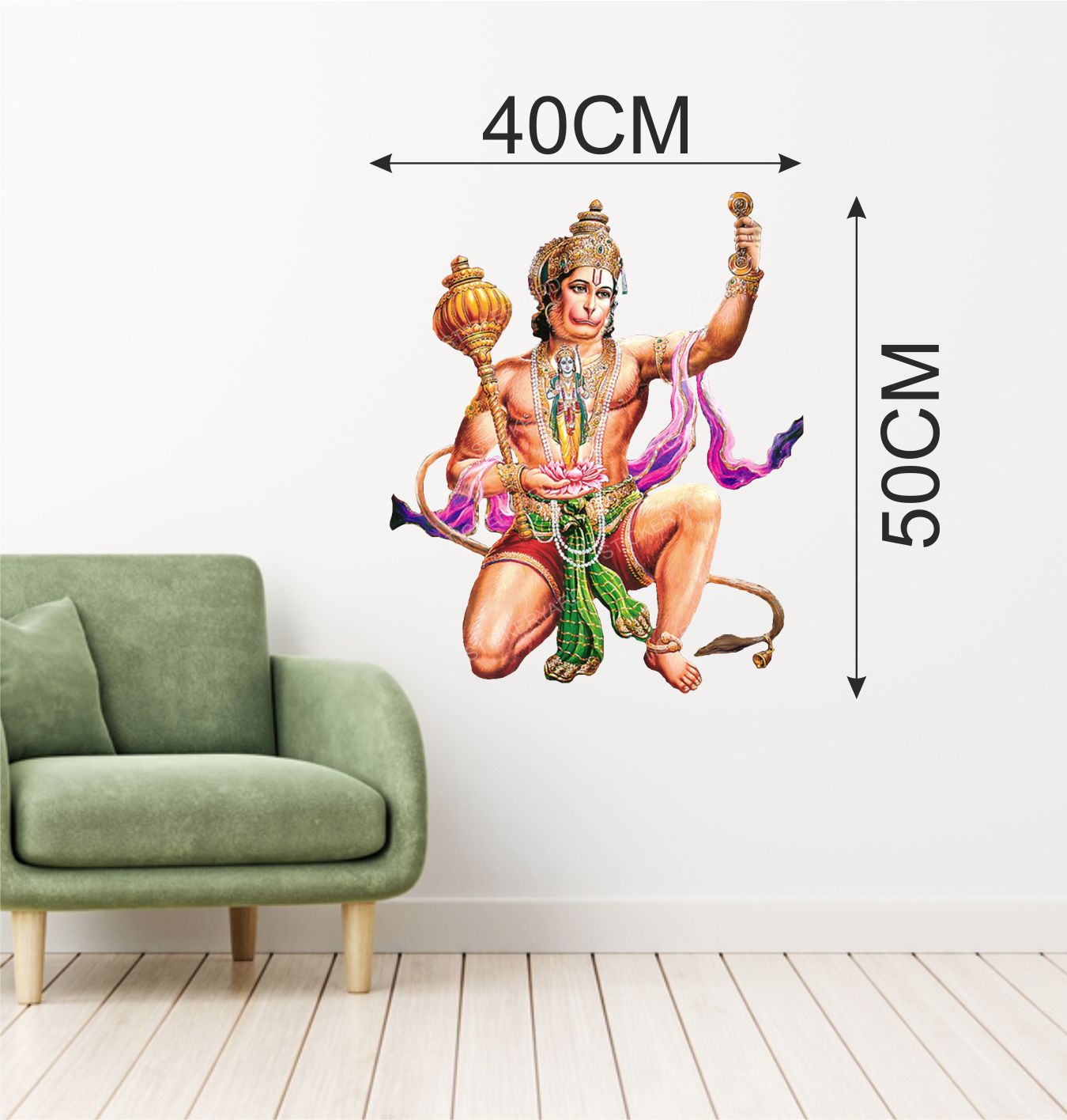 FramingoKart Pvc Vinyl Hanuman ji Self-Adhesive Wall Sticker for Home Decor/Decoration - Living Room, Bedroom, Kids Room (Multicolor,Size 40X50CM)