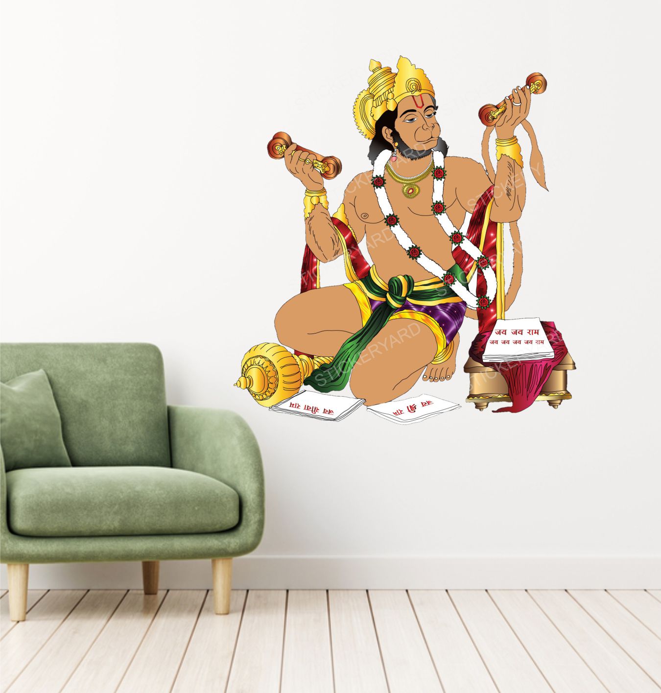 Framingokart Pvc Vinyl Lord Hanuman Ji  Self-Adhesive Wall Sticker for Home Decor/Decoration - Living Room, Bedroom, Kids Room (Multicolor,Size 40X43CM)