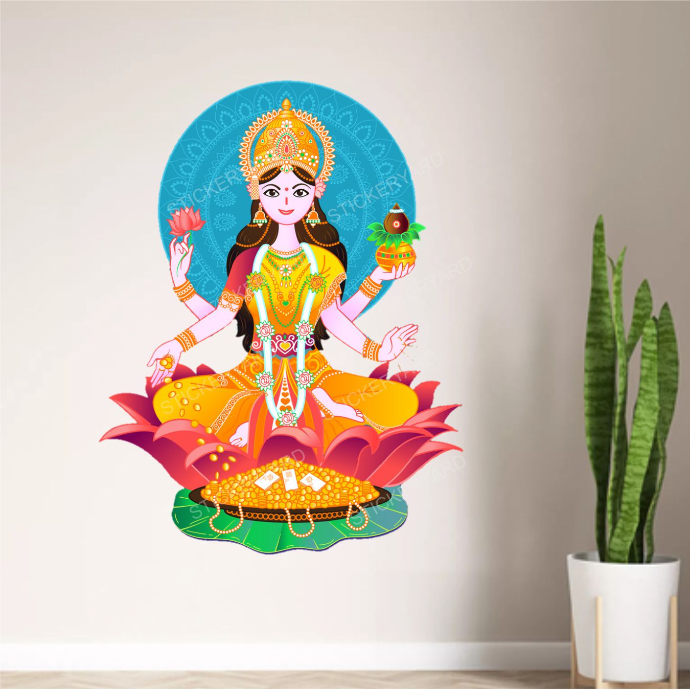 Framingokart Pvc Vinyl Maa Lakshmi Ji Self-Adhesive Wall Sticker for Home Decor/Decoration - Living Room, Bedroom, Kids Room (Multicolor,Size 40X50CM)