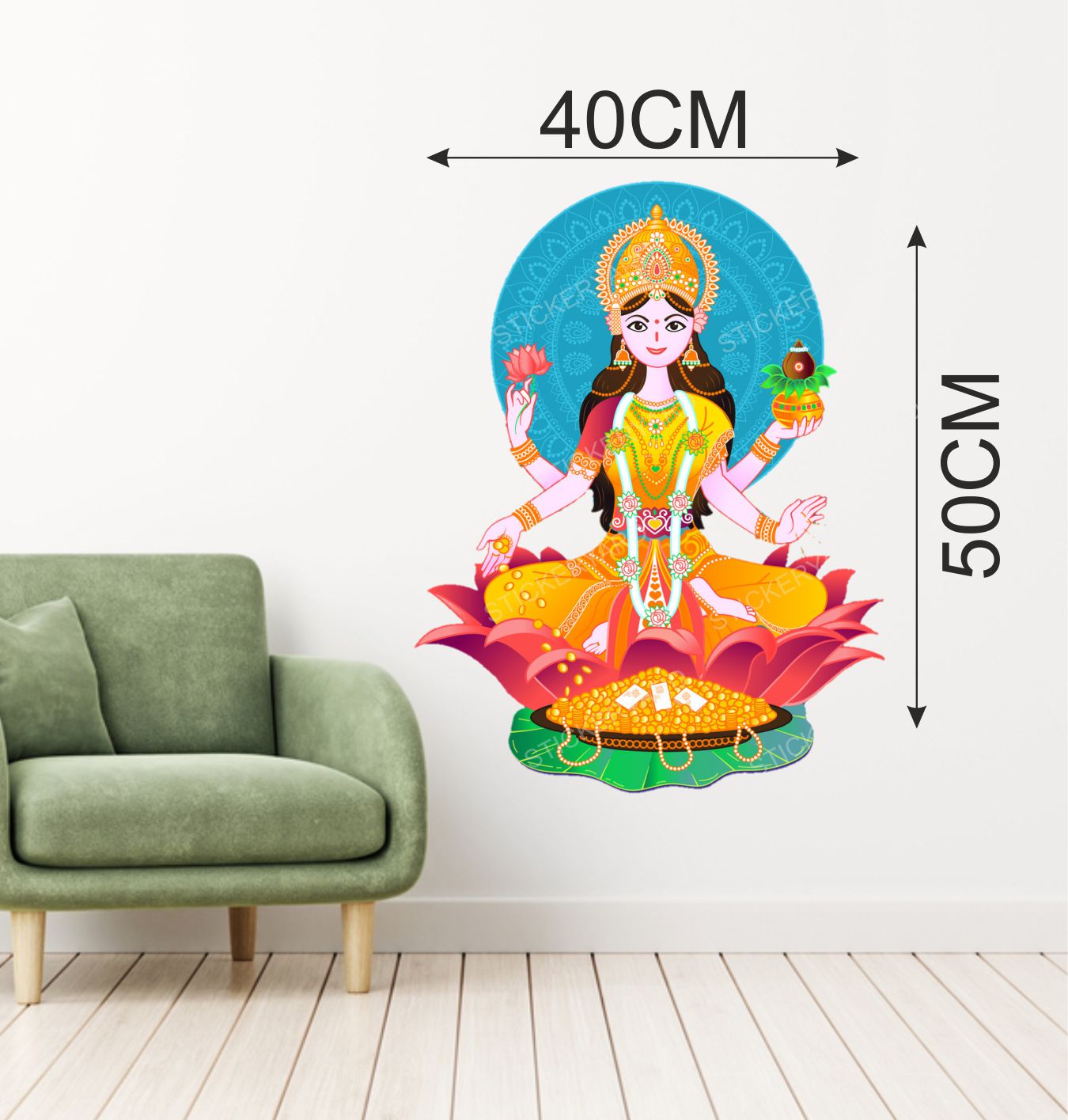 Framingokart Pvc Vinyl Maa Lakshmi Ji Self-Adhesive Wall Sticker for Home Decor/Decoration - Living Room, Bedroom, Kids Room (Multicolor,Size 40X50CM)