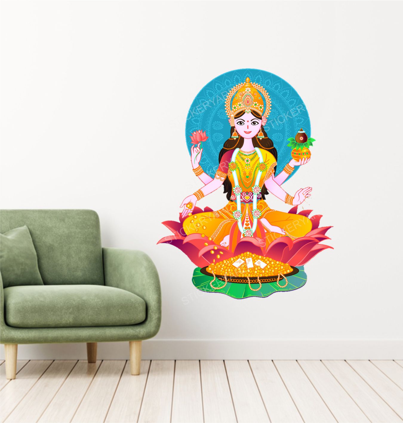 Framingokart Pvc Vinyl Maa Lakshmi Ji Self-Adhesive Wall Sticker for Home Decor/Decoration - Living Room, Bedroom, Kids Room (Multicolor,Size 40X50CM)