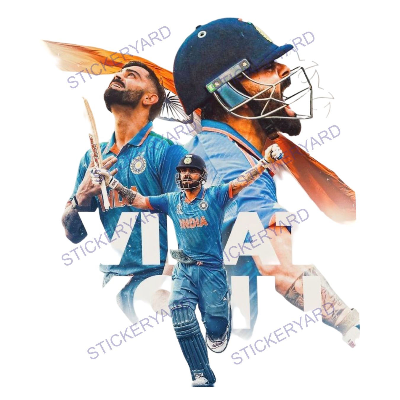 FramingoKart  Pvc Vinyl Virat kohli Art Self-Adhesive Wall Sticker for Home Decor/Decoration - Living Room, Bedroom, Kids Room (Multicolor,Size 40X50CM)