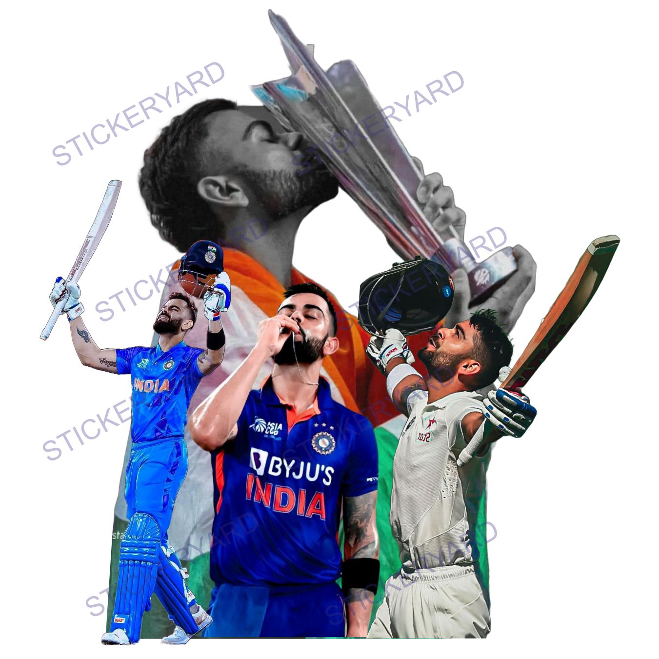 FramingoKart  Pvc Vinyl Champ Virat Kohli Self-Adhesive Wall Sticker for Home Decor/Decoration - Living Room, Bedroom, Kids Room (Multicolor,Size 50X60CM)