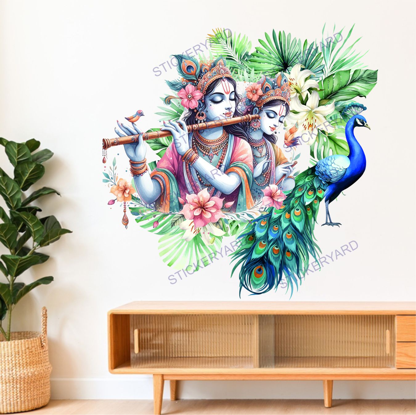 FramingoKart  Pvc Vinyl Radha Krishna Art Self-Adhesive Wall Sticker for Home Decor/Decoration - Living Room, Bedroom, Kids Room (Multicolor,Size 55X55CM)